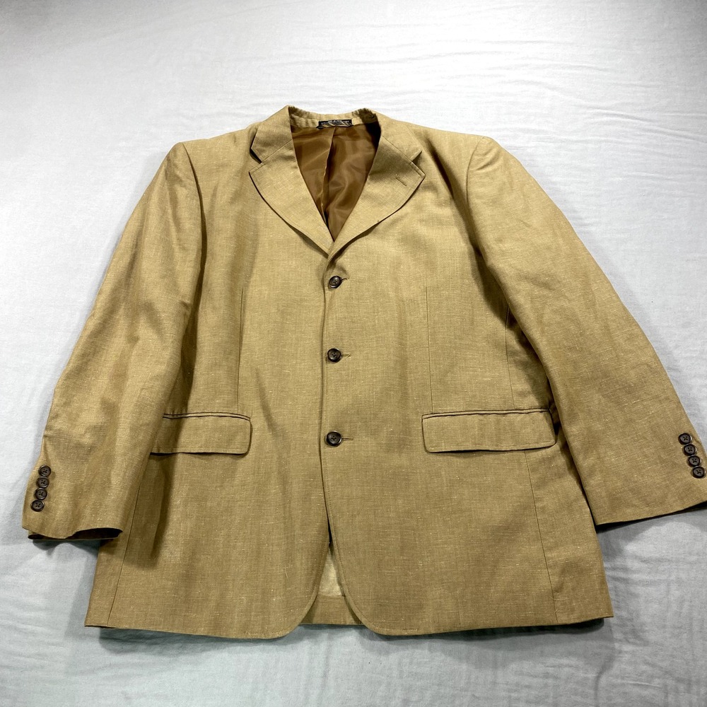 Kilburne and Finch Blazer Mens Large Khaki Linen Blend Sport Coat‎ Jacket